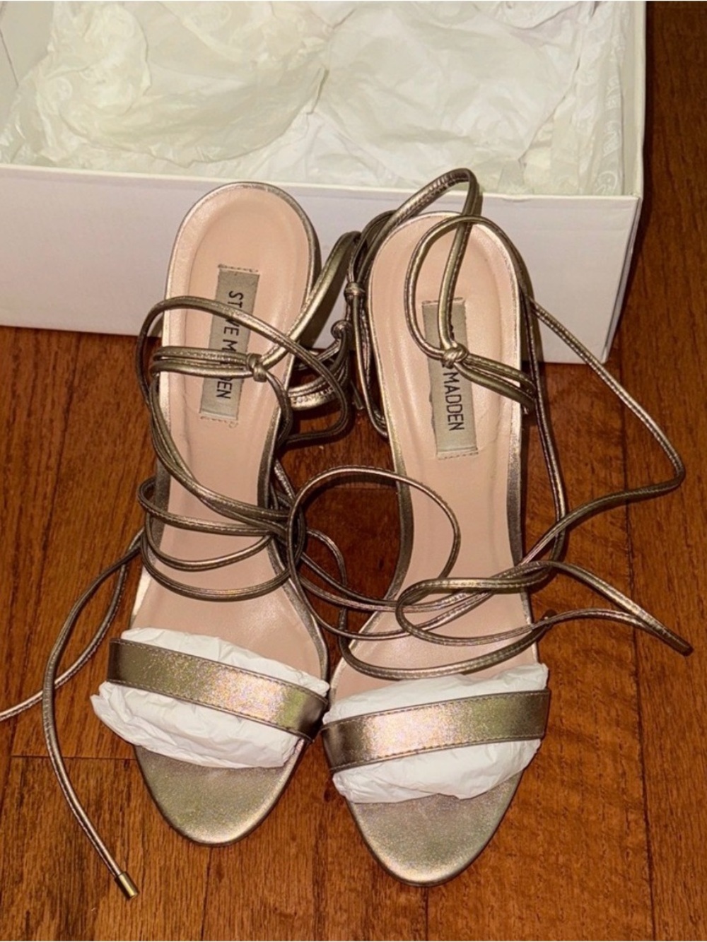 Steve Madden Metallic Bronze Lace-Up Heeled Sandals